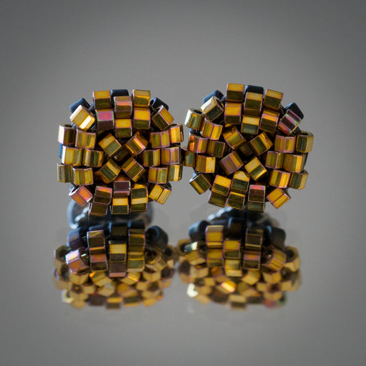 24kt Gold-Plated Iris Hand-Beaded Earrings