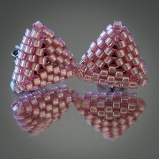 Silver-Lined Pink Beaded Earrings