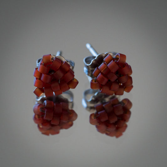 Dark Cranberry Hand-Beaded Earrings