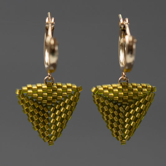 Green Gold Hand-Beaded Hoop Earrings
